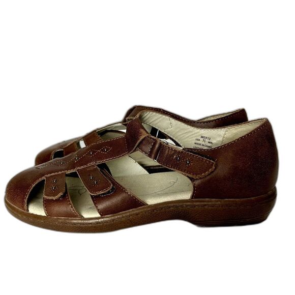 Propet Heather Fisherman Sandals Brown Leather Embroidery Grandmacore Sz 7 1/2 - Picture 2 of 8